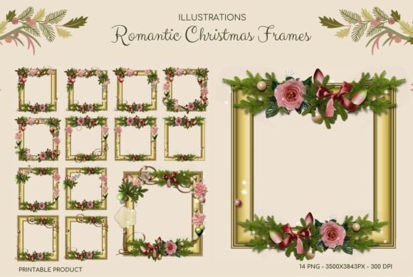 14 Romantic Christmas Frames - PNG Illustrations Review