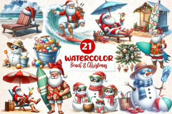 Beach Christmas Sublimation Clipart for Modern Illustrations