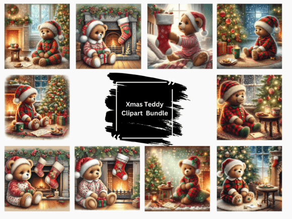 Christmas Bear Scenes Illustrations