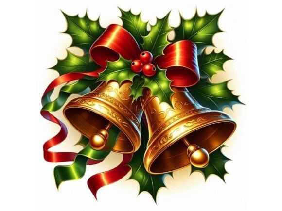 Christmas Bells with Ribbons and Holly a: Illustrations for Branding