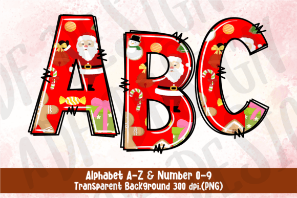 Christmas Doodle Alphabet Santa Theme Illustrations Review