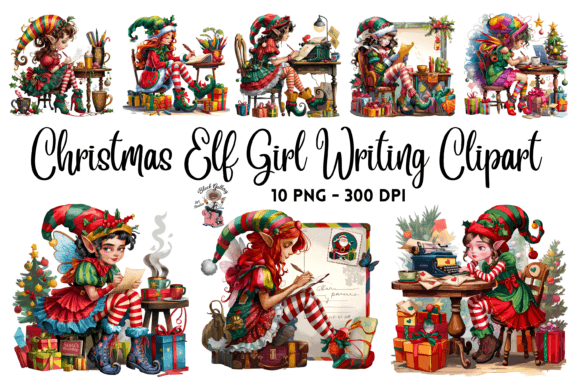 Christmas Elf Girl Writing Clipart PNG: A Review for Illustrations