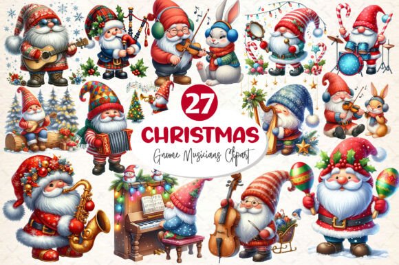 Christmas Gnome Musicians Sublimation Illustrations