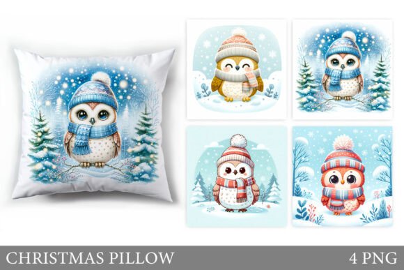 Christmas Owl Pillow Sublimation: Seasonal Illustrations for Publishers