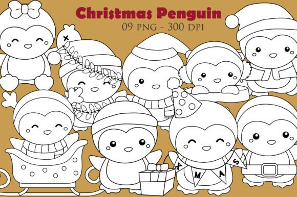 Christmas Penguin Animal Digital Stamp Illustrations Review