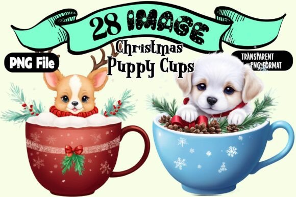 Christmas Puppy Cups Clipart Bundle: Fresh Illustrations for Seasonal Projects
