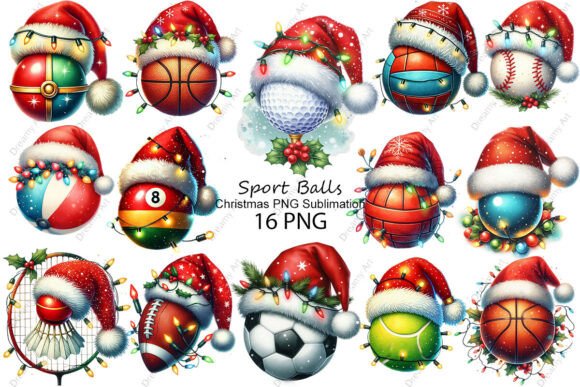 Christmas Sport Balls PNG Sublimation Illustrations
