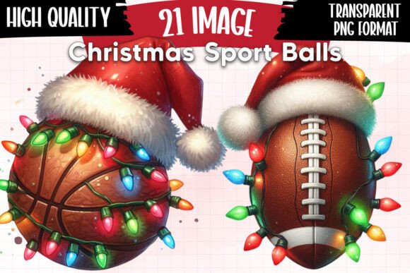 Christmas Sport Balls Sublimation PNG: Festive Illustrations for Makers