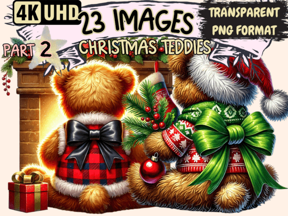Christmas Teddies Clipart P2: Festive Illustrations for Branding
