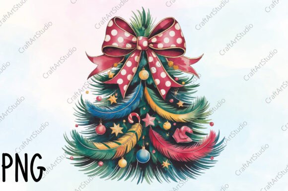 Coquette Christmas Tree Bow PNG Glitter: Premium Illustrations for Holiday Branding