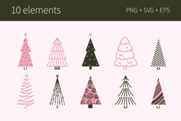 Cute Abstract Christmas Trees Set: Illustrations for Handmade Crafters