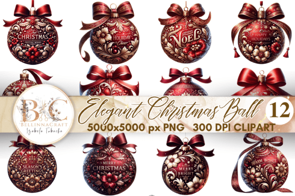 Elegant Rich Red Christmas Ball Bundle: A Seller’s Review of These Illustrations