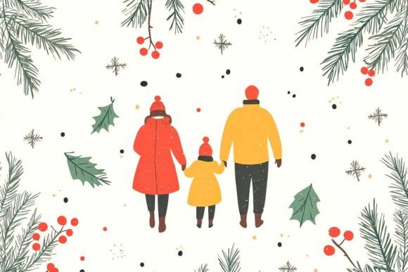 Family Christmas Digital Paper for Seasonal Illustrations