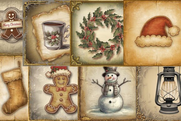 Golden Christmas EPHEMERA, Junk Journal