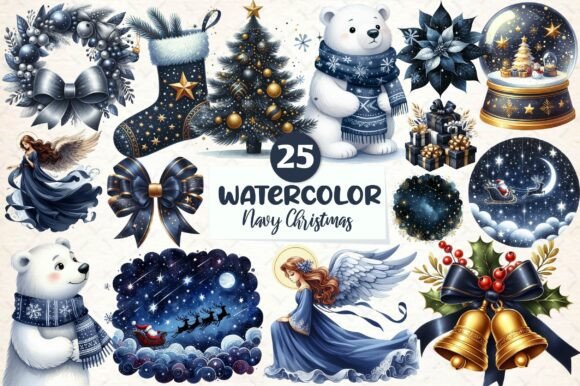 Navy Christmas Sublimation Clipart Png Illustrations Review