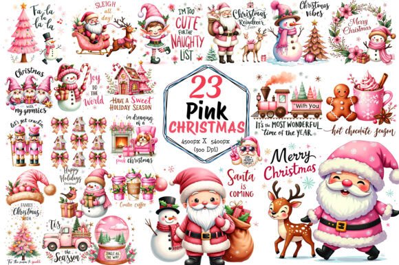 Pink Christmas Sublimation Quotes Bundle: Festive Illustrations for Local Brands