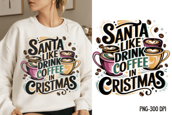 Santa Like Drink Coffee in Christmas,Png Illustrations
