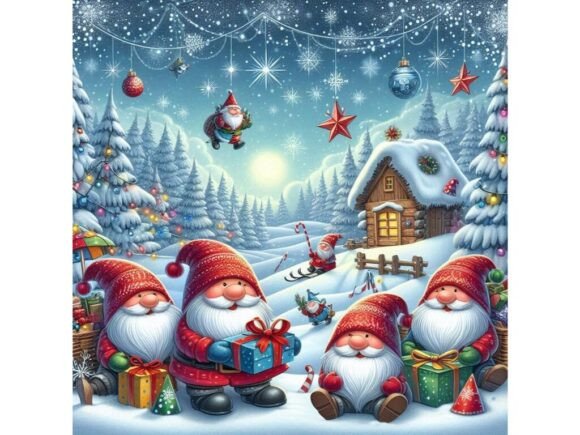 Snowy Background with Jolly Christmas Gn in Illustrations