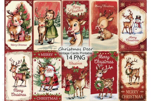 Vintage Christmas Deer Cards Printable