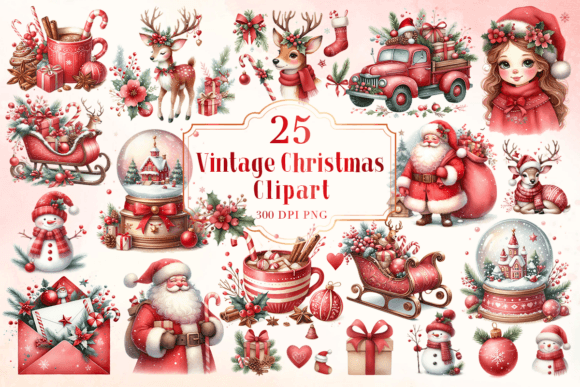 Vintage Christmas PNG Clipart Bundle for Seasonal Illustrations
