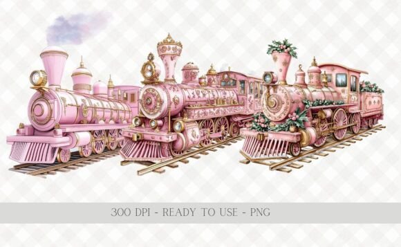 Vintage Pink Christmas Train Clipart for Seasonal Illustrations