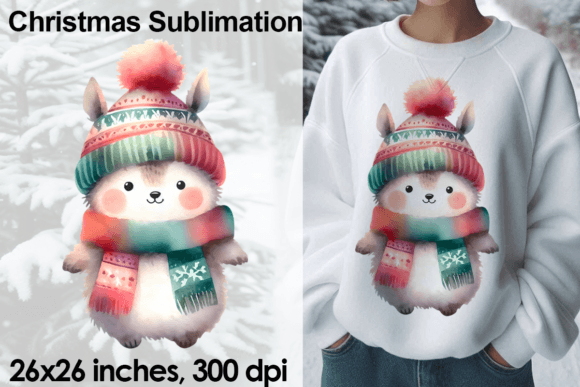 Watercolor Christmas Lama Sublimation Illustrations