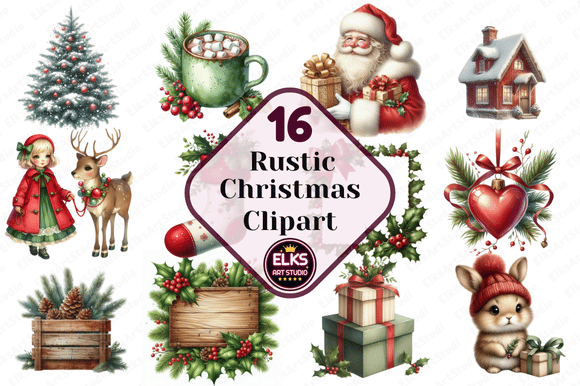 Watercolor Rustic Christmas Winter Illustrations